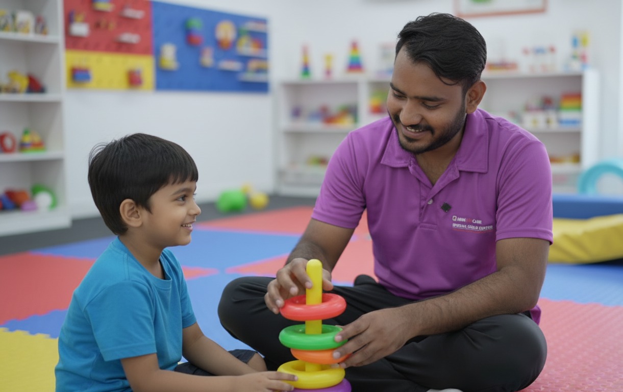 ABA therapist working with autistic child in Noida - Applied behavior analysis therapy session