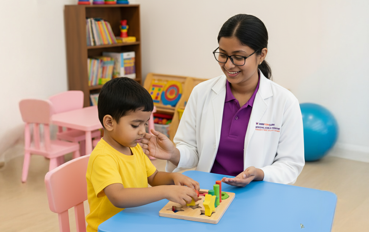 ABA therapist working with autistic child in Noida - Applied behavior analysis therapy session